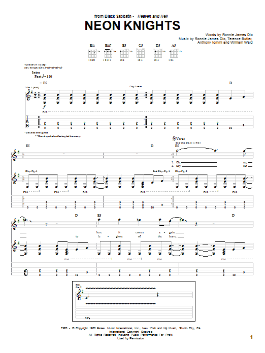 Black Sabbath Neon Knights Sheet Music Notes & Chords for Ukulele with strumming patterns - Download or Print PDF