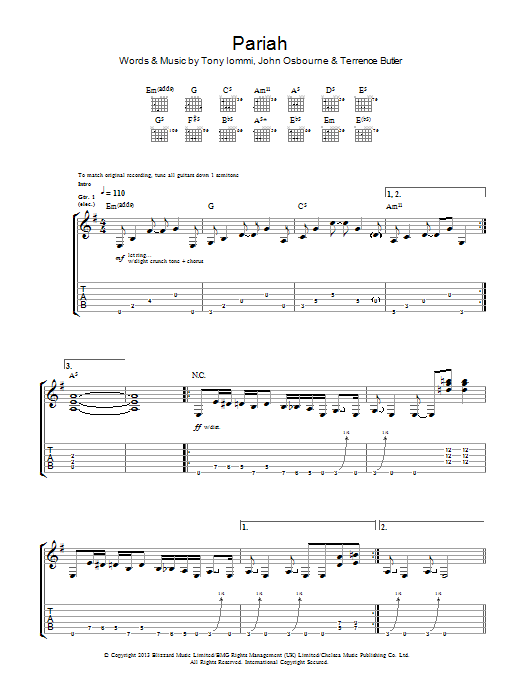 Black Sabbath Pariah Sheet Music Notes & Chords for Guitar Tab - Download or Print PDF