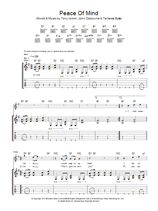 Black Sabbath Peace Of Mind Sheet Music Notes & Chords for Guitar Tab - Download or Print PDF