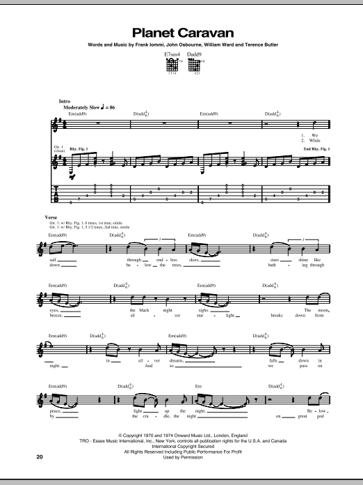 Black Sabbath Planet Caravan Sheet Music Notes & Chords for Guitar Tab - Download or Print PDF