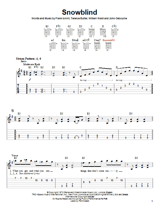 Black Sabbath Snowblind Sheet Music Notes & Chords for Guitar Tab - Download or Print PDF