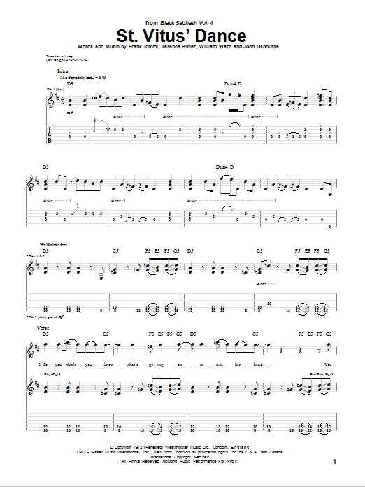 Black Sabbath St. Vitus' Dance Sheet Music Notes & Chords for Guitar Tab - Download or Print PDF