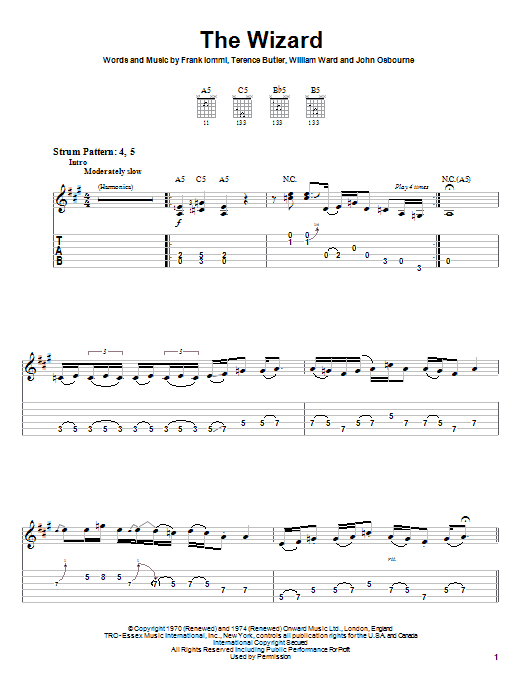Black Sabbath The Wizard Sheet Music Notes & Chords for Easy Guitar Tab - Download or Print PDF