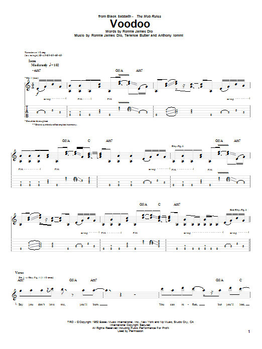 Black Sabbath Voodoo Sheet Music Notes & Chords for Guitar Tab - Download or Print PDF