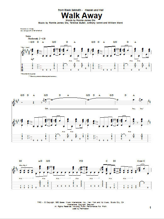 Black Sabbath Walk Away Sheet Music Notes & Chords for Guitar Tab - Download or Print PDF