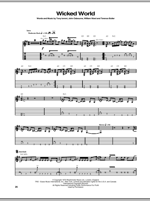 Black Sabbath Wicked World Sheet Music Notes & Chords for Guitar Tab - Download or Print PDF