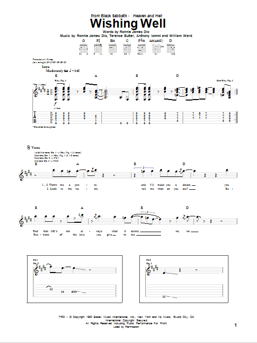 Black Sabbath Wishing Well Sheet Music Notes & Chords for Guitar Tab - Download or Print PDF