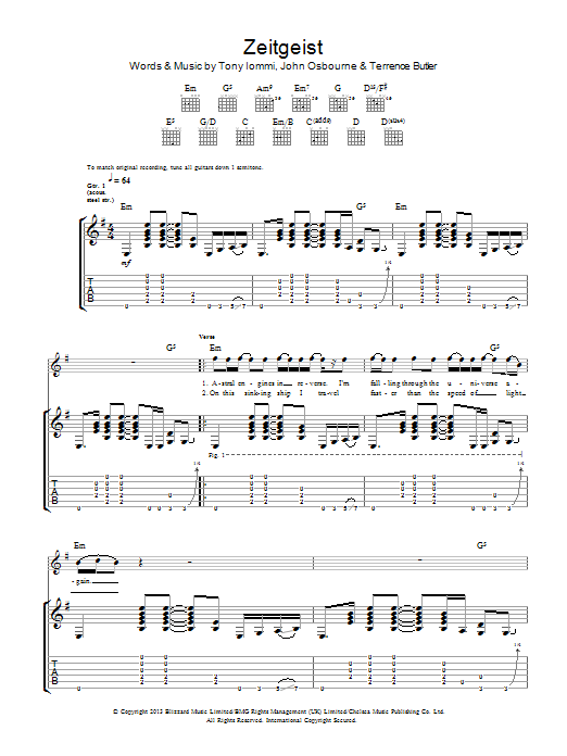 Black Sabbath Zeitgeist Sheet Music Notes & Chords for Guitar Tab - Download or Print PDF