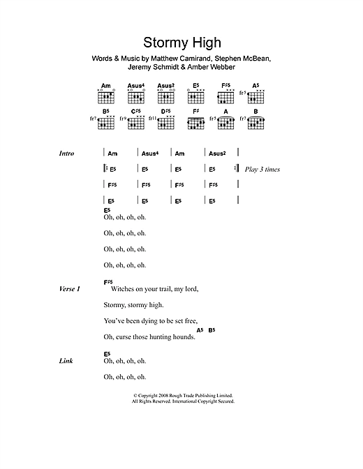 Black Mountain Stormy High Sheet Music Notes & Chords for Lyrics & Chords - Download or Print PDF