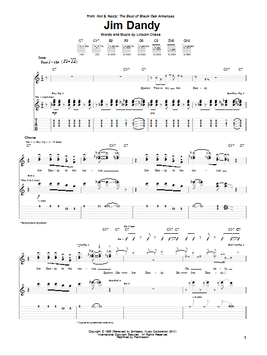 Preview Black Oak Arkansas Jim Dandy Pop sheet music, notes and chords for Easy Guitar Tab, SKU: 76648 Jim Dandy sheet music