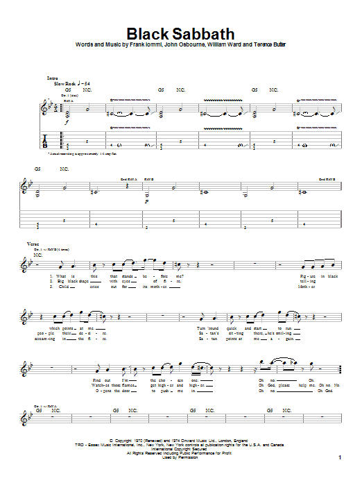 Preview Black Sabbath Black Sabbath Rock sheet music, notes and chords for Easy Guitar Tab, SKU: 26128 Black Sabbath sheet music
