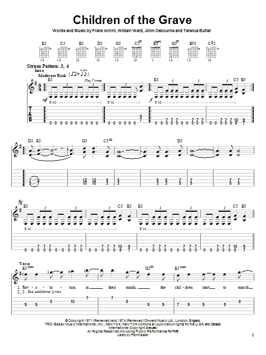 Preview Black Sabbath Children Of The Grave Rock sheet music, notes and chords for Easy Guitar Tab, SKU: 26129 Children Of The Grave sheet music