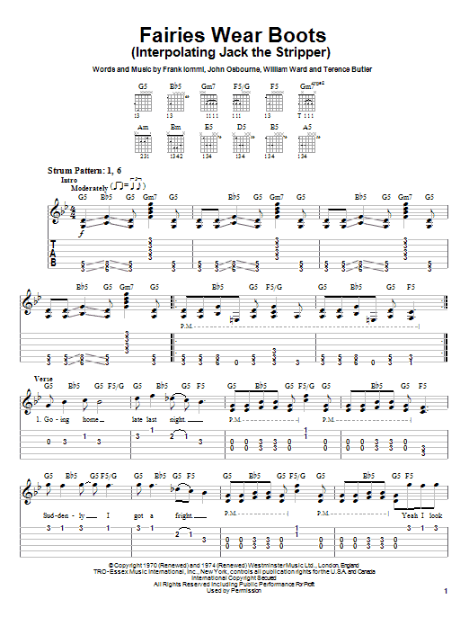 Preview Black Sabbath Fairies Wear Boots (Interpolating Jack The Stripper) Rock sheet music, notes and chords for Easy Guitar Tab, SKU: 26130 Fairies Wear Boots (Interpolating Jack The Stripper) sheet music