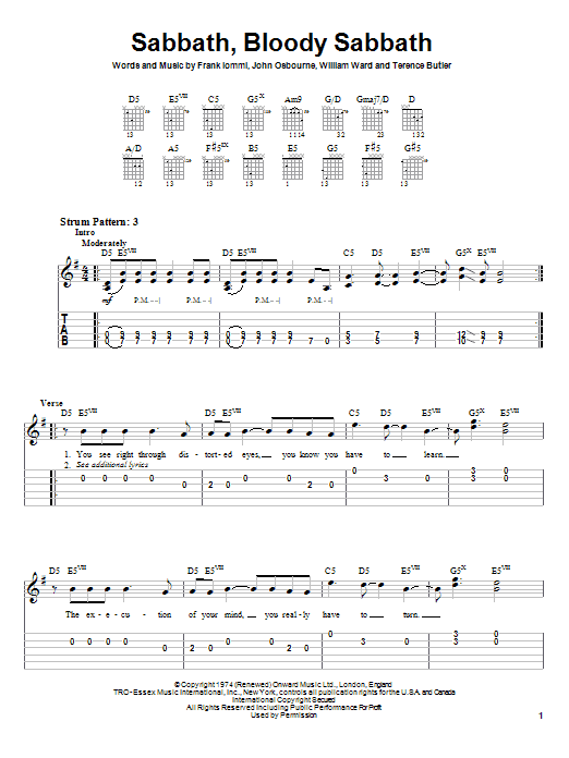 Preview Black Sabbath Sabbath, Bloody Sabbath Pop sheet music, notes and chords for Easy Guitar Tab, SKU: 26132 Sabbath, Bloody Sabbath sheet music