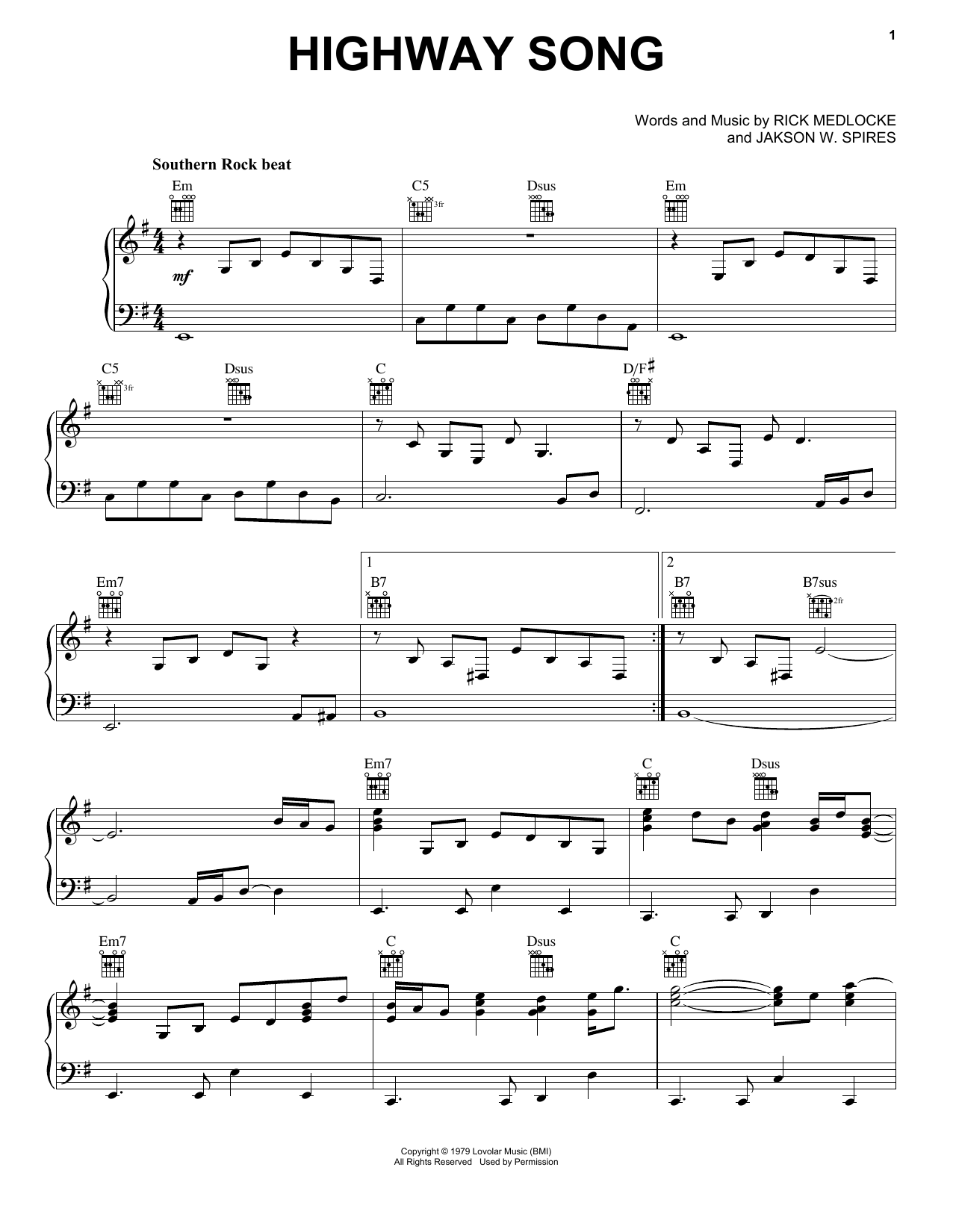 Blackfoot Highway Song Sheet Music Notes & Chords for Piano, Vocal & Guitar (Right-Hand Melody) - Download or Print PDF