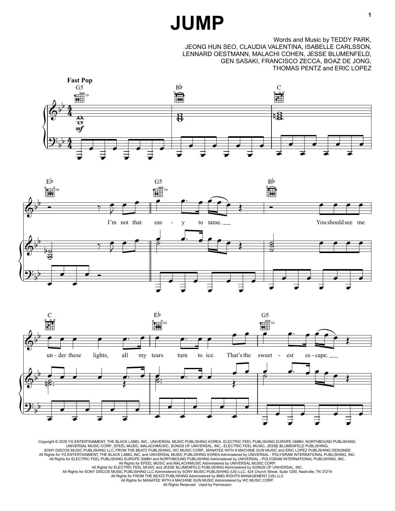 BLACKPINK Jump Sheet Music Notes & Chords for Piano, Vocal & Guitar Chords (Right-Hand Melody) - Download or Print PDF