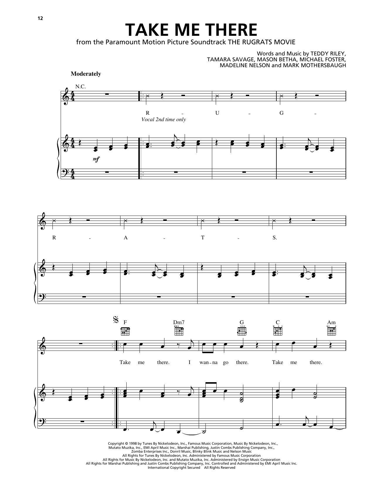 Blackstreet & Mya Take Me There (from The Rugrats Movie) Sheet Music Notes & Chords for Piano, Vocal & Guitar Chords (Right-Hand Melody) - Download or Print PDF