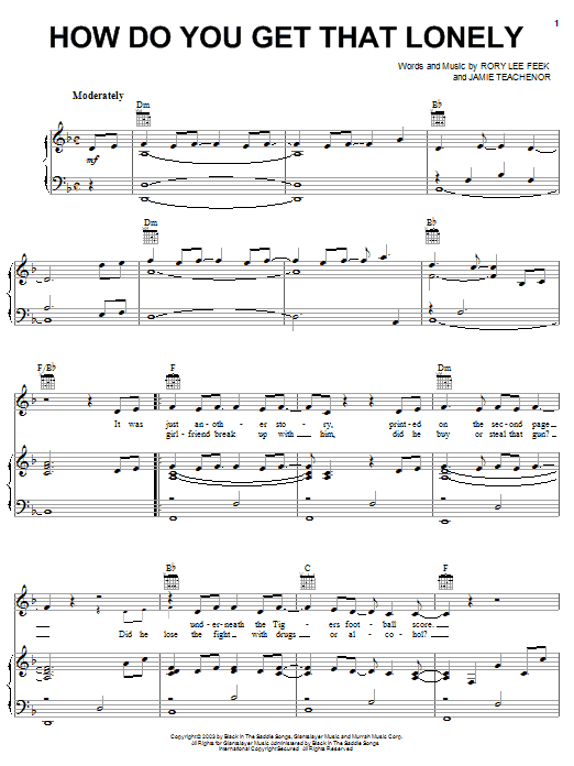 Blaine Larsen How Do You Get That Lonely Sheet Music Notes & Chords for Piano, Vocal & Guitar (Right-Hand Melody) - Download or Print PDF