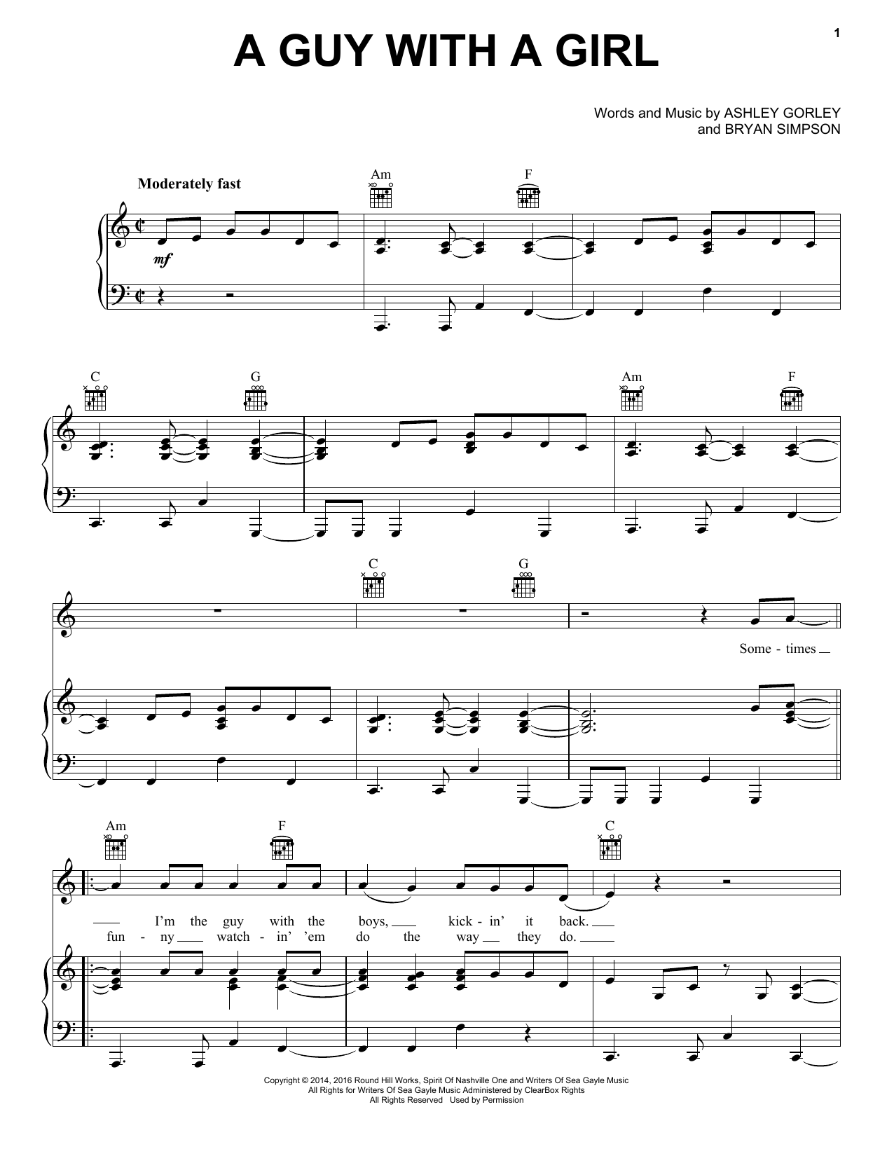 Blake Shelton A Guy With A Girl Sheet Music Notes & Chords for Piano, Vocal & Guitar Chords (Right-Hand Melody) - Download or Print PDF