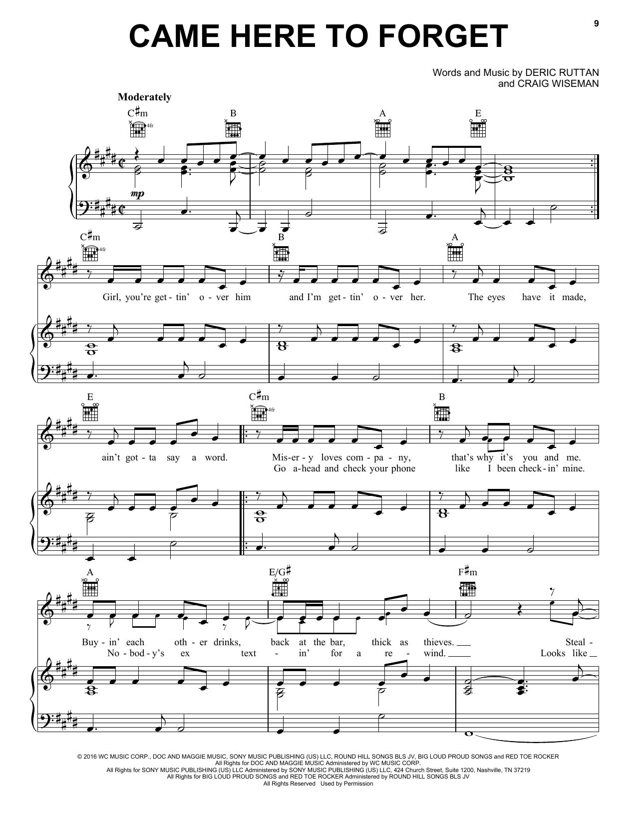 Blake Shelton Came Here To Forget Sheet Music Notes & Chords for Piano, Vocal & Guitar (Right-Hand Melody) - Download or Print PDF