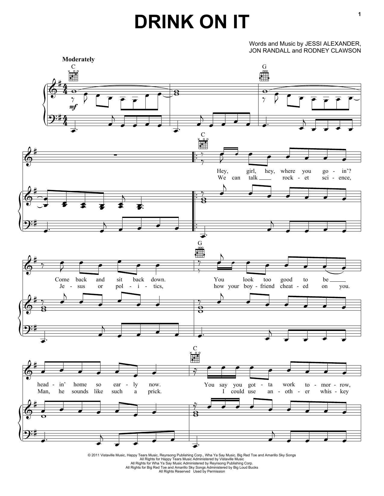 Blake Shelton Drink On It Sheet Music Notes & Chords for Piano, Vocal & Guitar (Right-Hand Melody) - Download or Print PDF