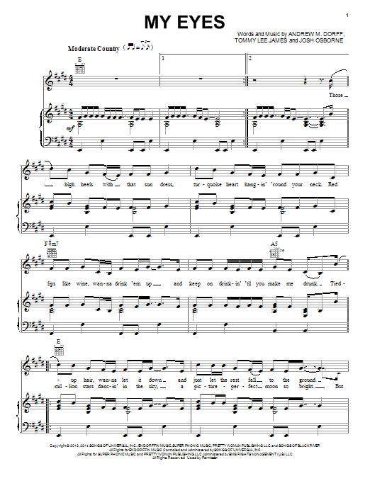 Blake Shelton featuring Gwen Sebastian My Eyes Sheet Music Notes & Chords for Piano, Vocal & Guitar (Right-Hand Melody) - Download or Print PDF