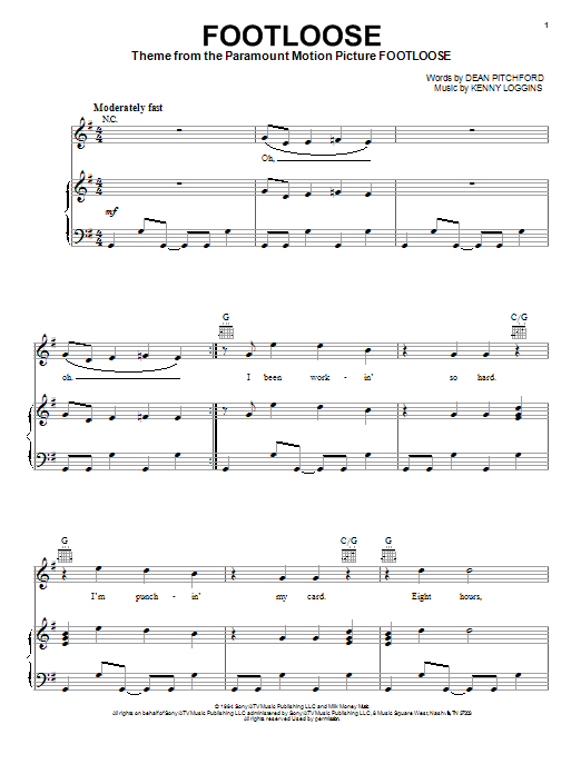 Blake Shelton Footloose Sheet Music Notes & Chords for Piano, Vocal & Guitar (Right-Hand Melody) - Download or Print PDF