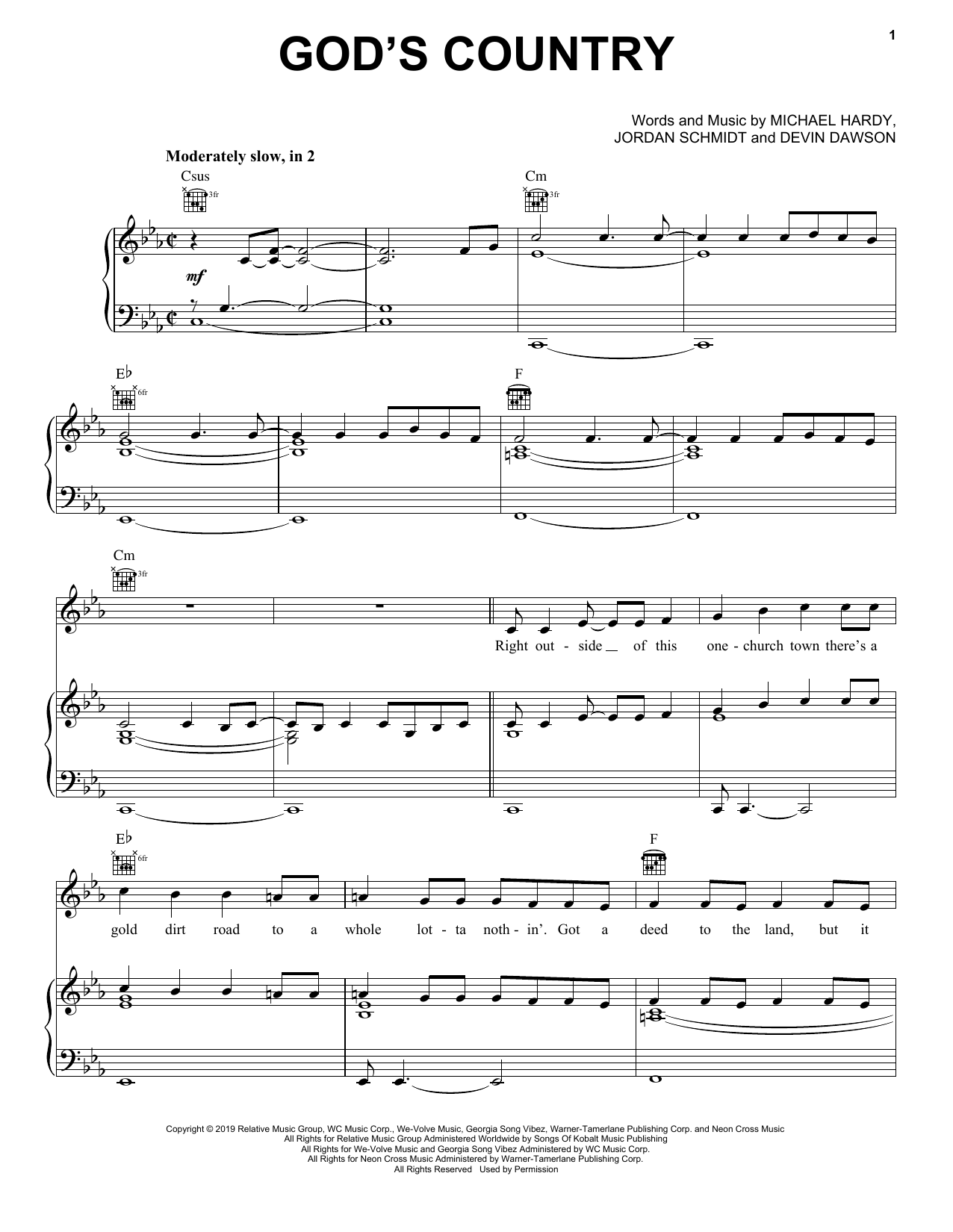 Blake Shelton God's Country Sheet Music Notes & Chords for Piano, Vocal & Guitar (Right-Hand Melody) - Download or Print PDF