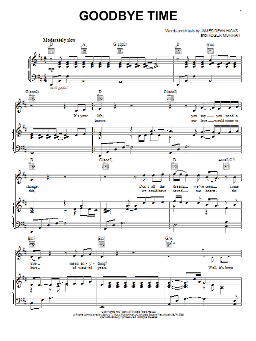 Blake Shelton Goodbye Time Sheet Music Notes & Chords for Piano, Vocal & Guitar (Right-Hand Melody) - Download or Print PDF