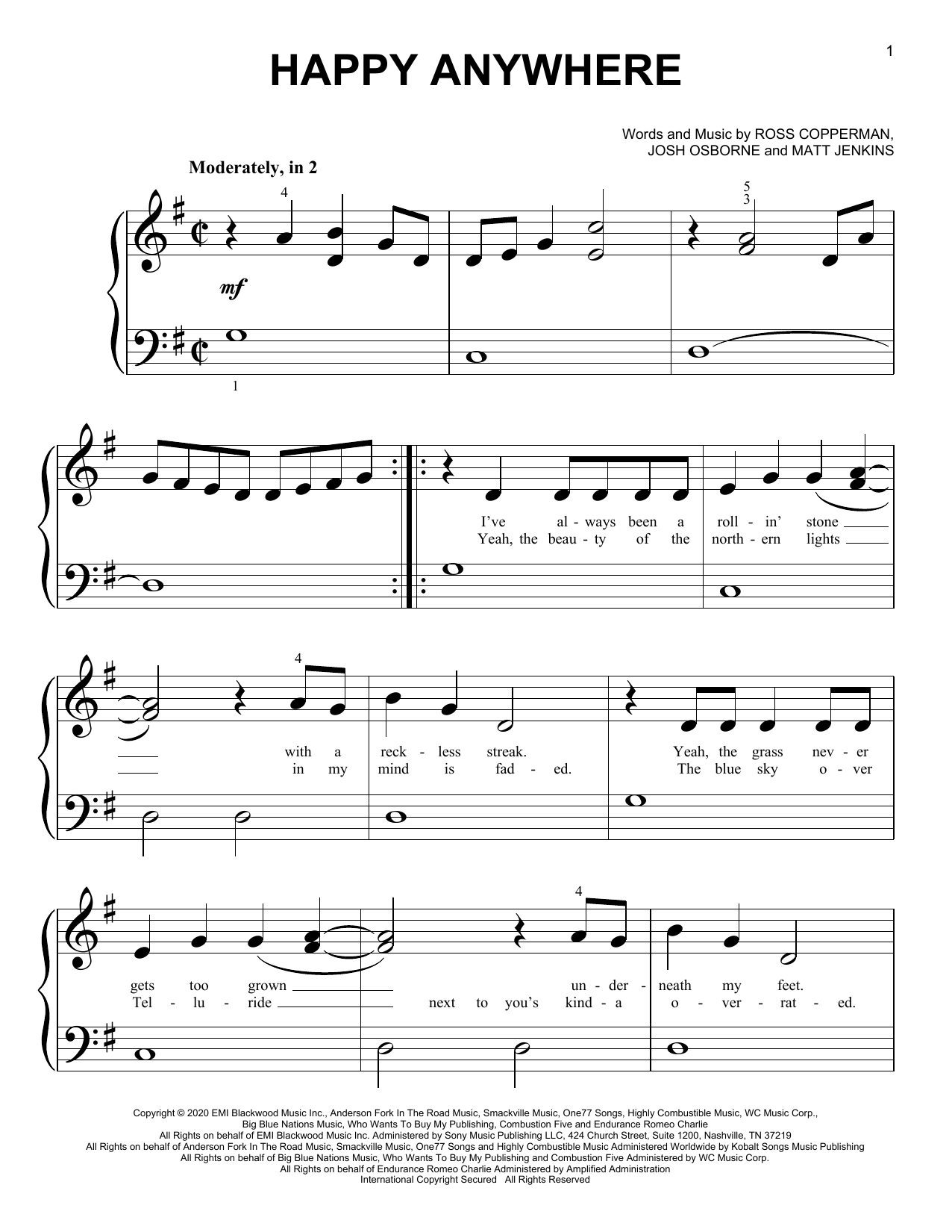 Blake Shelton Happy Anywhere Sheet Music Notes & Chords for Big Note Piano - Download or Print PDF
