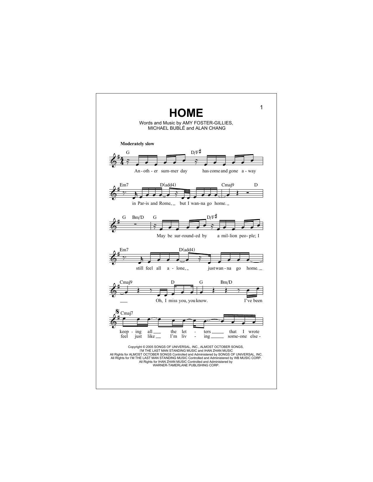 Blake Shelton Home Sheet Music Notes & Chords for Melody Line, Lyrics & Chords - Download or Print PDF
