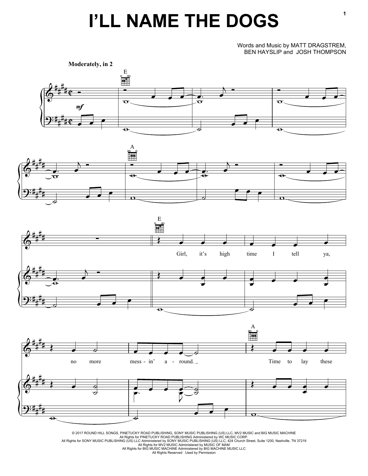 Blake Shelton I'll Name The Dogs Sheet Music Notes & Chords for Piano, Vocal & Guitar Chords (Right-Hand Melody) - Download or Print PDF