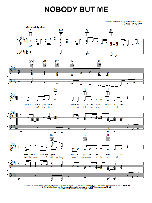 Blake Shelton Nobody But Me Sheet Music Notes & Chords for Piano, Vocal & Guitar (Right-Hand Melody) - Download or Print PDF