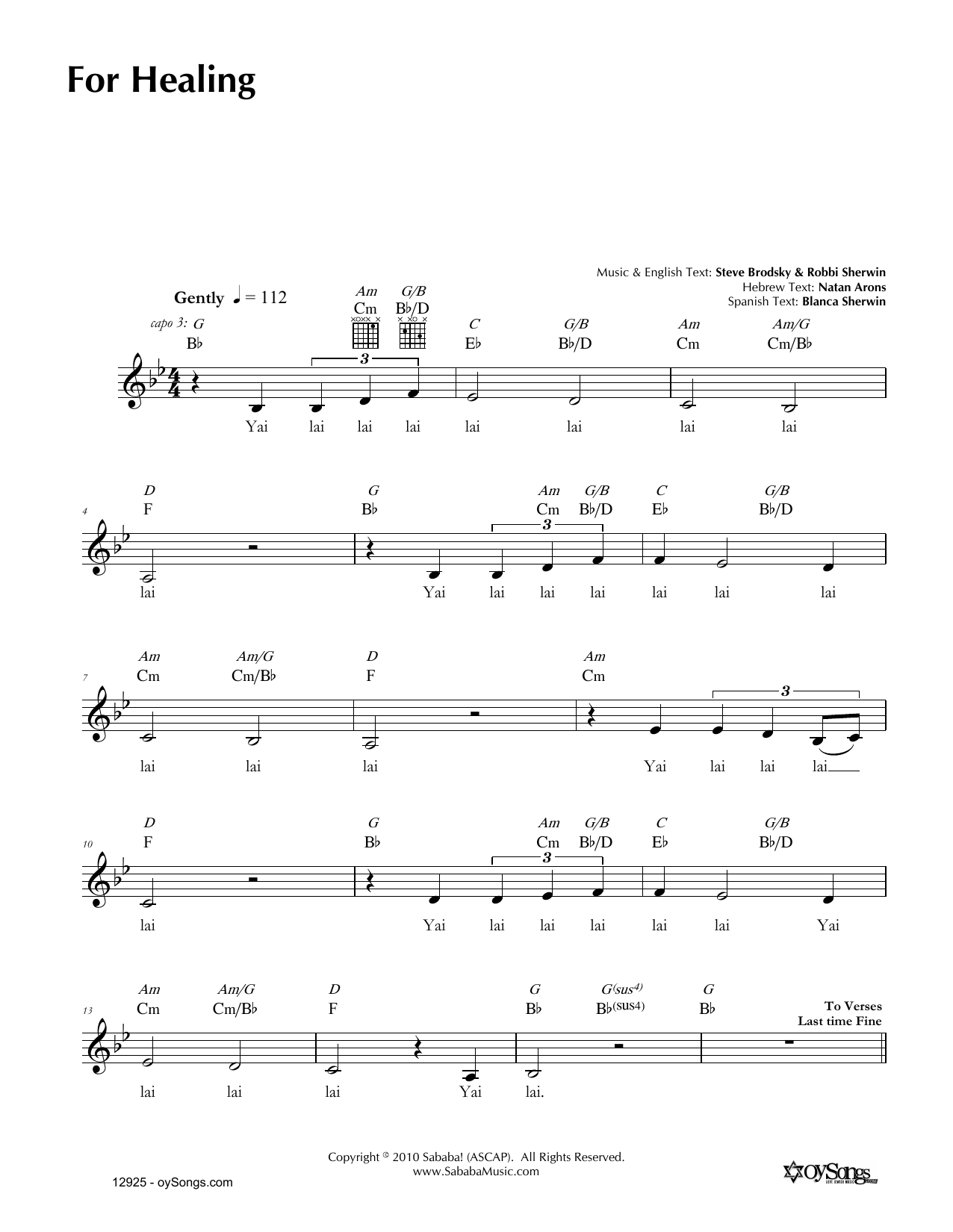 Blanca Sherwin For Healing Sheet Music Notes & Chords for Melody Line, Lyrics & Chords - Download or Print PDF
