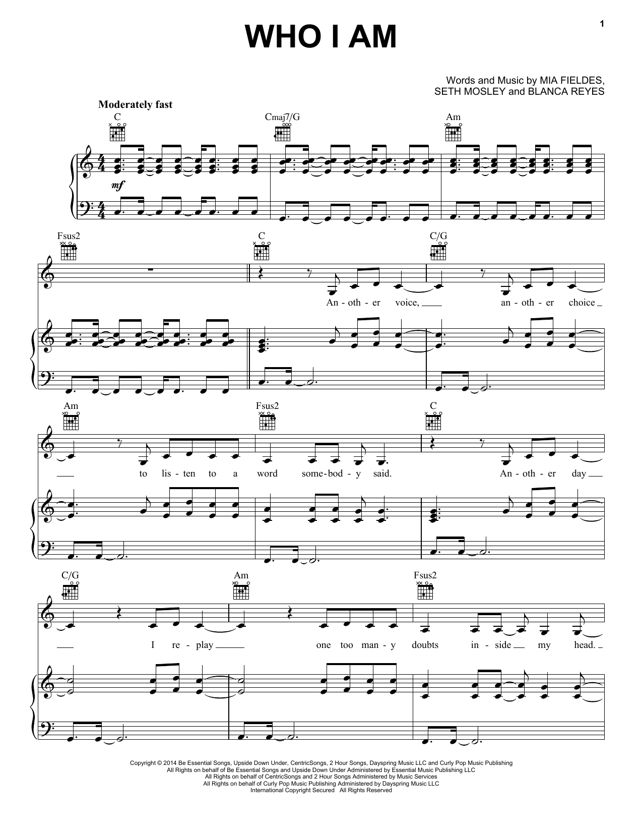 Blanca Who I Am Sheet Music Notes & Chords for Piano, Vocal & Guitar (Right-Hand Melody) - Download or Print PDF