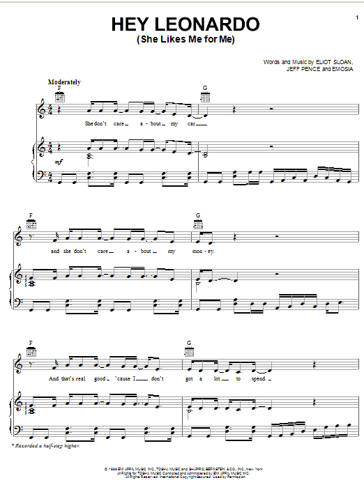Blessid Union Of Souls Hey Leonardo (She Likes Me For Me) Sheet Music Notes & Chords for Piano, Vocal & Guitar (Right-Hand Melody) - Download or Print PDF