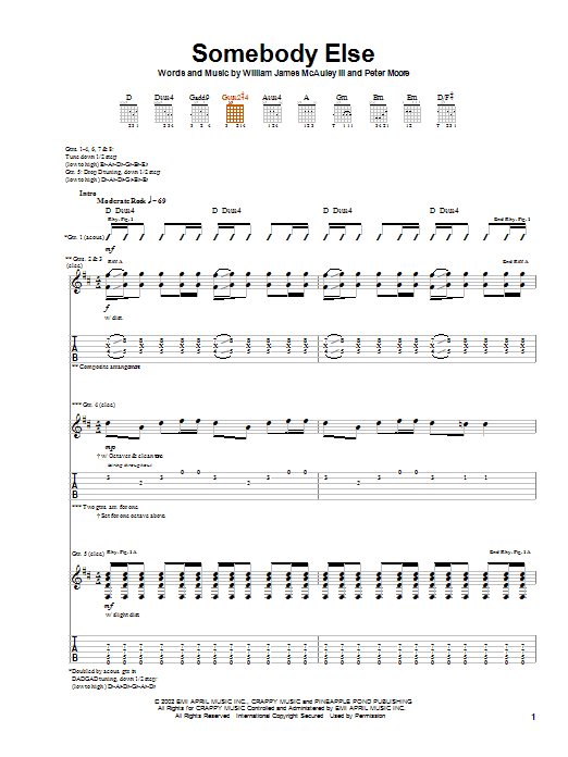 Bleu Somebody Else Sheet Music Notes & Chords for Guitar Tab - Download or Print PDF