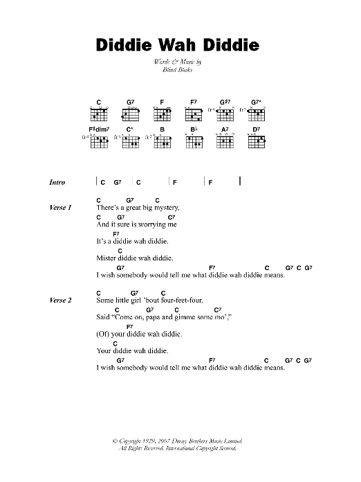 Blind Blake Diddie Wah Diddie Sheet Music Notes & Chords for Lyrics & Chords - Download or Print PDF