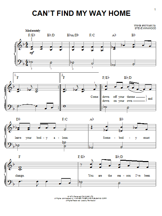 Blind Faith Can't Find My Way Home Sheet Music Notes & Chords for Guitar Tab - Download or Print PDF