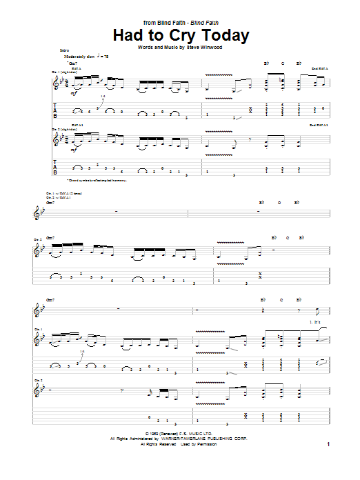 Blind Faith Had To Cry Today Sheet Music Notes & Chords for Guitar Tab - Download or Print PDF
