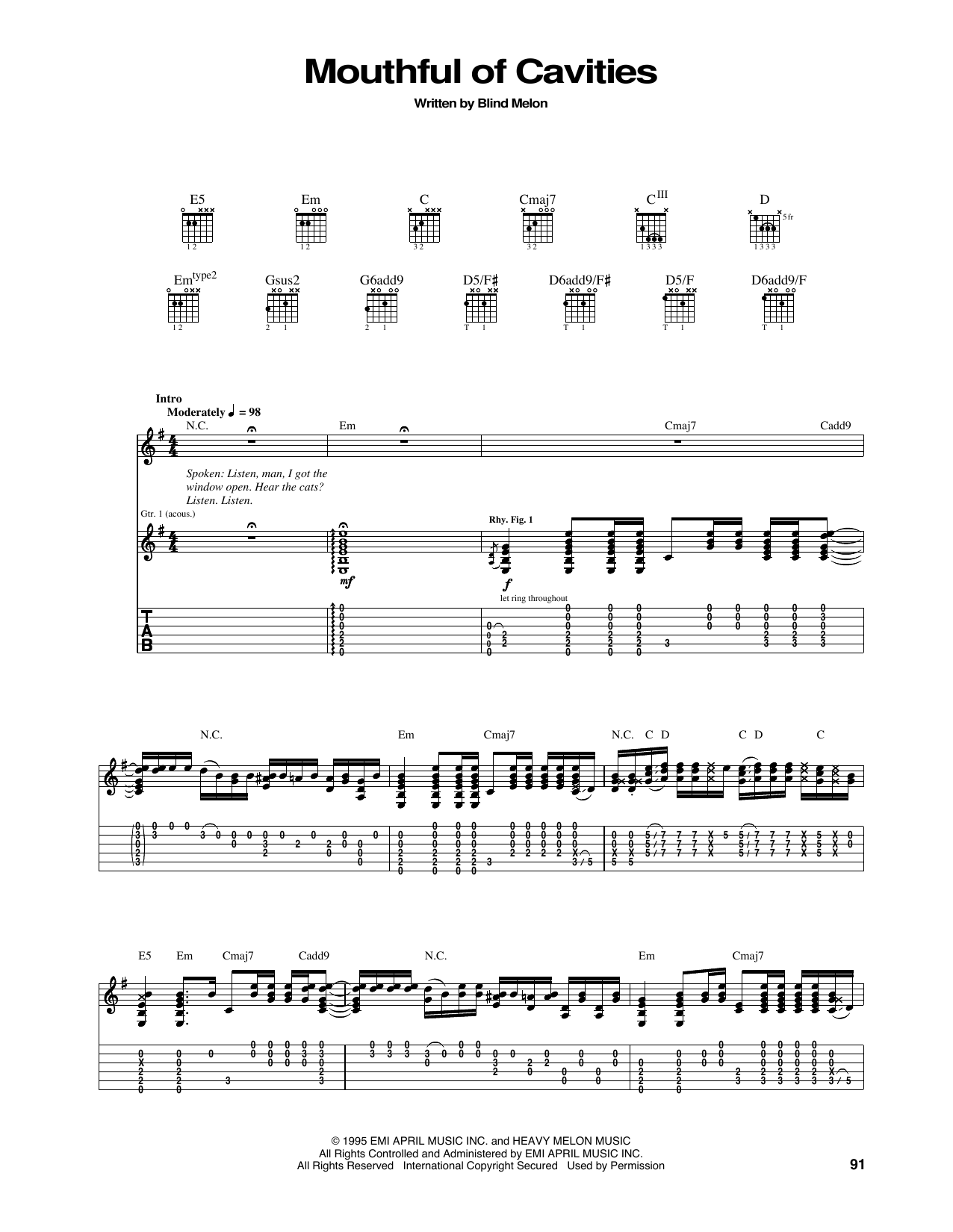 Blind Melon Mouthful Of Cavities Sheet Music Notes & Chords for Guitar Tab - Download or Print PDF