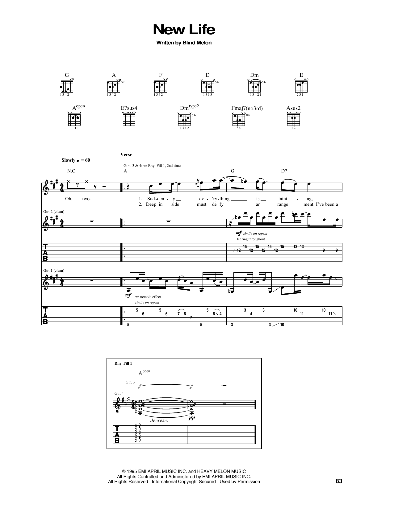 Blind Melon New Life Sheet Music Notes & Chords for Guitar Tab - Download or Print PDF