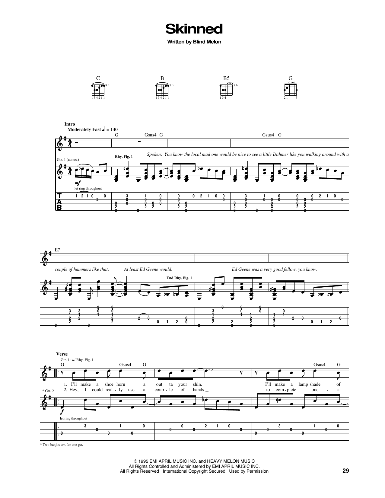 Blind Melon Skinned Sheet Music Notes & Chords for Guitar Tab - Download or Print PDF