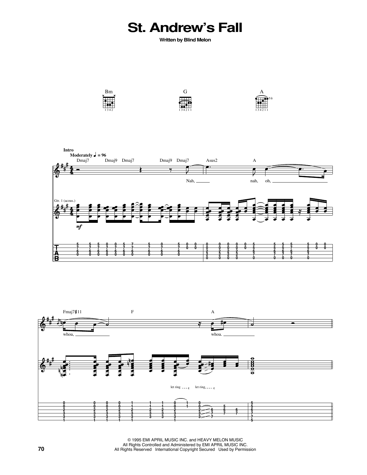 Blind Melon St. Andrew's Fall Sheet Music Notes & Chords for Guitar Tab - Download or Print PDF