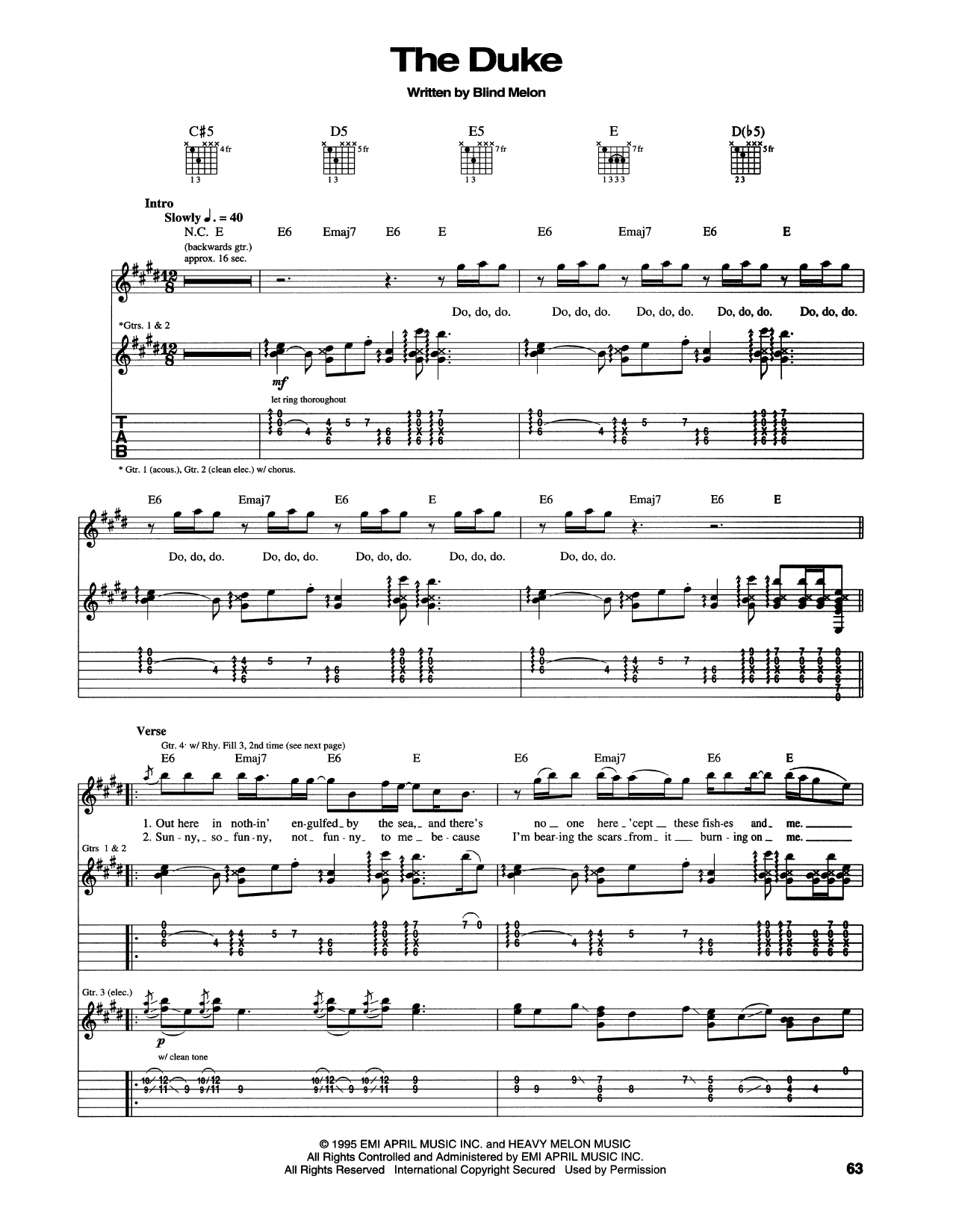 Blind Melon The Duke Sheet Music Notes & Chords for Guitar Tab - Download or Print PDF