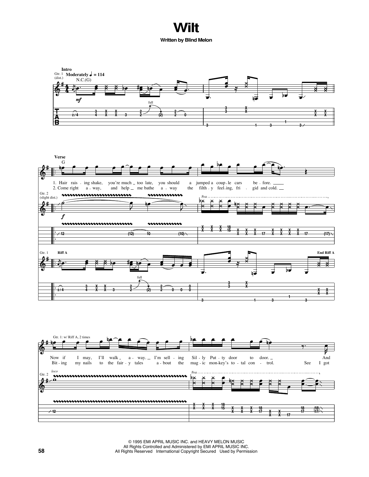 Blind Melon Wilt Sheet Music Notes & Chords for Guitar Tab - Download or Print PDF