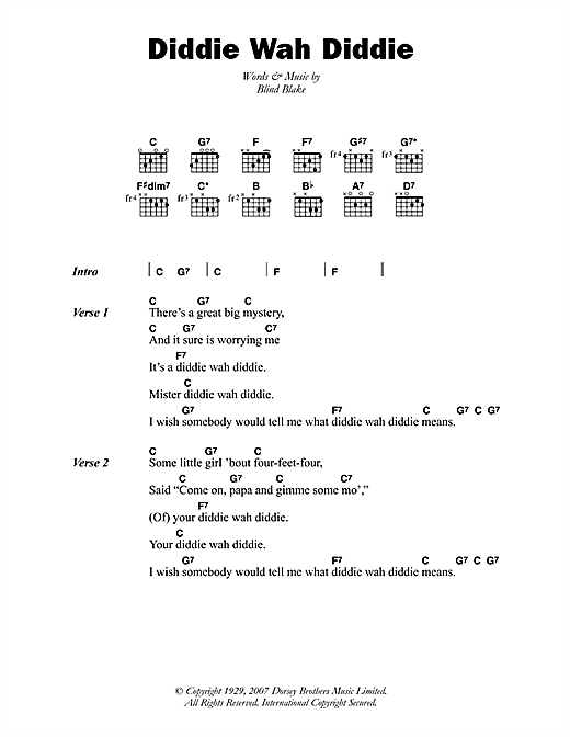 Blind Blake Diddie Wah Diddie Sheet Music Notes & Chords for Lyrics & Chords - Download or Print PDF