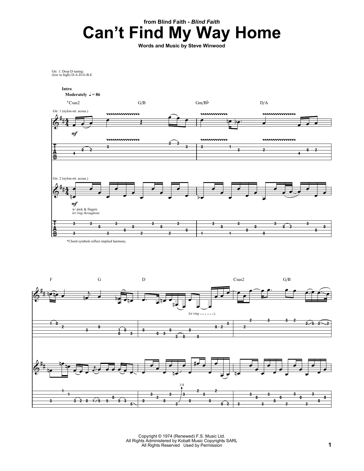 Blind Faith Can T Find My Way Home Sheet Music Download Pdf Score 150623