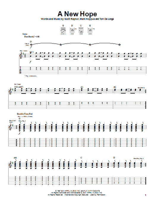Blink-182 A New Hope Sheet Music Notes & Chords for Guitar Tab - Download or Print PDF Blink-182 A New Hope Sheet Music Notes & Chords for Guitar Tab - Download or Print PDF