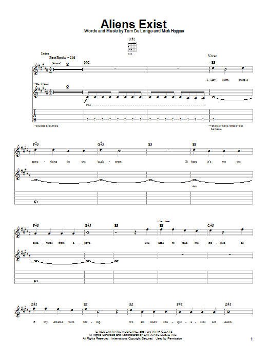 Blink-182 Aliens Exist Sheet Music Notes & Chords for Guitar Tab - Download or Print PDF
